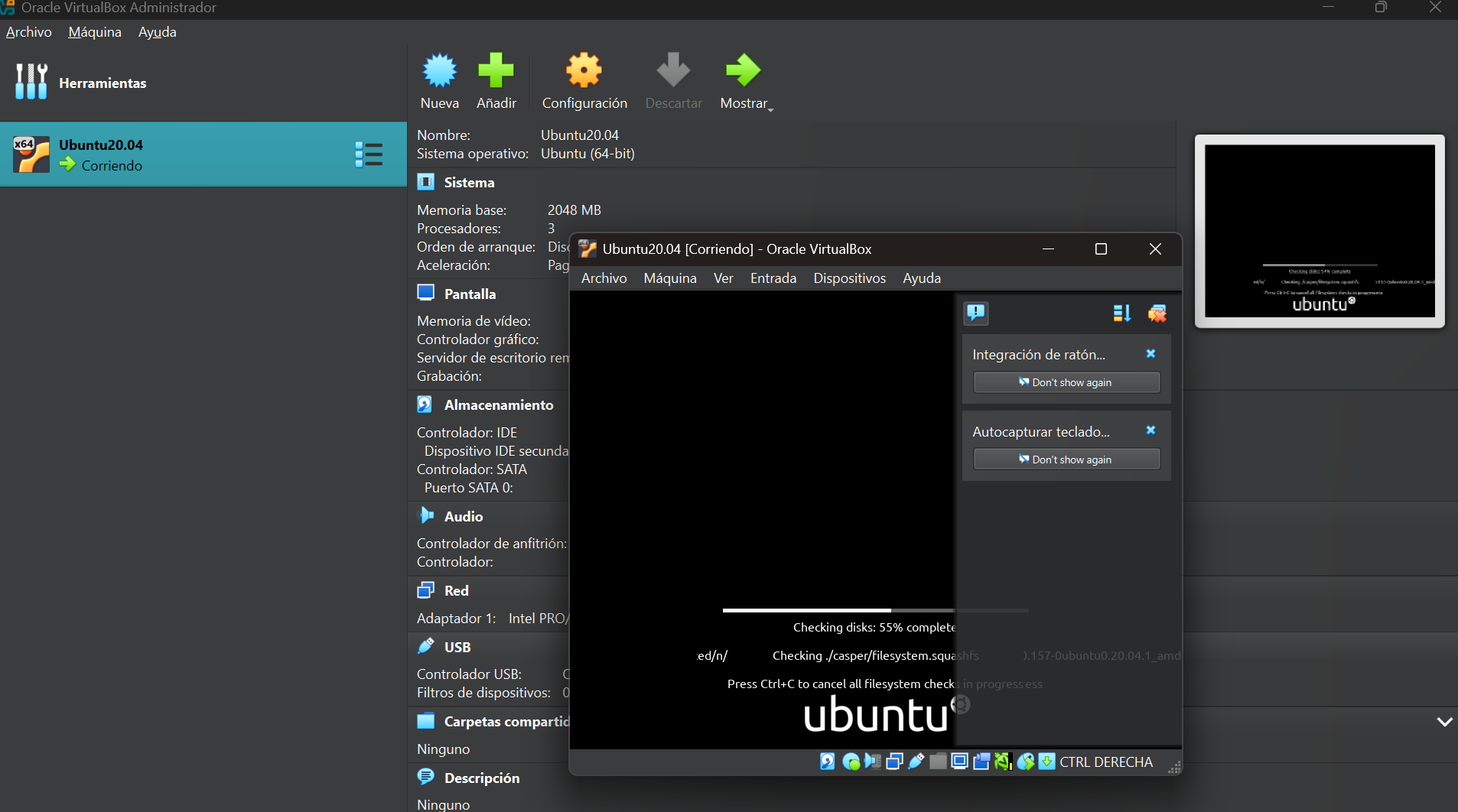 Captura de pantalla de la instalación de VirtualBox